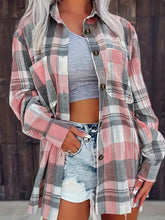 Load image into Gallery viewer, Pocketed Plaid Collared Neck Shacket
