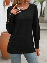 Load image into Gallery viewer, Decorative Button Round Neck Long Sleeve T-Shirt
