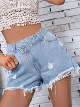 Load image into Gallery viewer, Distressed Raw Hem Denim Shorts
