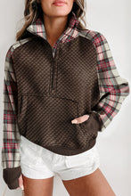 Load image into Gallery viewer, Plaid Half Zip Long Sleeve Sweatshirt
