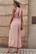 Load image into Gallery viewer, Accordion Pleated Belted Grecian Neck Sleeveless Jumpsuit
