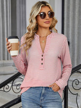 Load image into Gallery viewer, Striped Notched Long Sleeve T-Shirt
