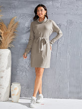 Load image into Gallery viewer, Tie-Waist Turtleneck Long Sleeve Dress
