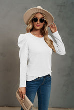 Load image into Gallery viewer, Waffle-Knit Puff Sleeve Round Neck Top
