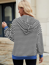 Load image into Gallery viewer, Drawstring Striped Zip Up Long Sleeve Hoodie
