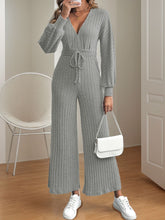 Load image into Gallery viewer, V-Neck Long Sleeve Wide Leg Jumpsuit
