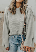 Load image into Gallery viewer, Slit Cuff Round Neck Long Sleeve Sweater
