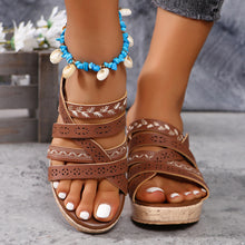 Load image into Gallery viewer, PU Leather Crisscross Wedge Sandals
