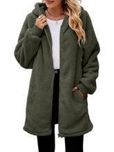 Load image into Gallery viewer, Fuzzy Pocketed Zip Up Long Sleeve Hooded Jacket
