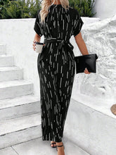 Load image into Gallery viewer, Tied Printed Mock Neck Wide Leg Jumpsuit
