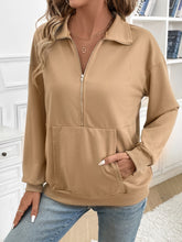 Load image into Gallery viewer, Half Zip Kangaroo Pocket Long Sleeve Sweatshirt
