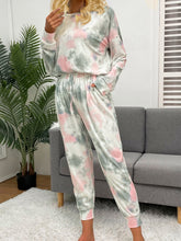 Load image into Gallery viewer, Shiny Tie-Dye Round Neck Top and Drawstring Pants Lounge Set
