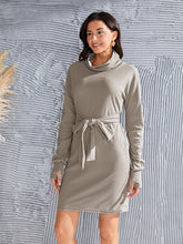 Load image into Gallery viewer, Tie-Waist Turtleneck Long Sleeve Dress
