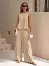 Load image into Gallery viewer, Round Neck Sleeveless Top and Wide Leg Pants Set
