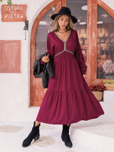 Load image into Gallery viewer, V-Neck Lantern Sleeve Ruffle Hem Dress
