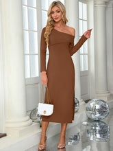 Load image into Gallery viewer, Slit One Shoulder Long Sleeve Dress
