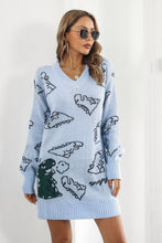 Load image into Gallery viewer, Dinosaur Pattern V-Neck Sweater Dress
