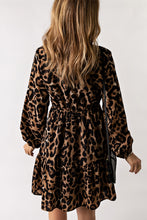 Load image into Gallery viewer, Leopard V-Neck Balloon Sleeve Tiered Dress
