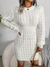 Load image into Gallery viewer, Cable-Knit Round Neck Mini Wrap Sweater Dress
