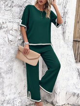 Load image into Gallery viewer, Contrast Trim Round Neck Top and Pants Set
