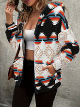 Load image into Gallery viewer, Geometric Zip Up Hooded Sherpa Jacket
