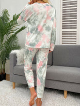 Load image into Gallery viewer, Shiny Tie-Dye Round Neck Top and Drawstring Pants Lounge Set
