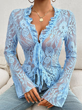 Load image into Gallery viewer, Tied V-Neck Long Sleeve Lace Top
