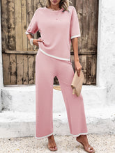 Load image into Gallery viewer, Contrast Trim Round Neck Top and Pants Set
