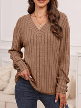 Load image into Gallery viewer, Ribbed V-Neck Long Sleeve T-Shirt
