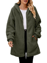 Load image into Gallery viewer, Fuzzy Pocketed Zip Up Long Sleeve Hooded Jacket
