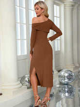 Load image into Gallery viewer, Slit One Shoulder Long Sleeve Dress
