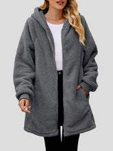 Load image into Gallery viewer, Fuzzy Pocketed Zip Up Long Sleeve Hooded Jacket
