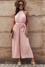 Load image into Gallery viewer, Accordion Pleated Belted Grecian Neck Sleeveless Jumpsuit
