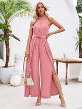 Load image into Gallery viewer, Ruched Slit Tied Sleeveless Jumpsuit
