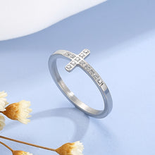 Load image into Gallery viewer, Inlaid Zircon Stainless Steel Cross Ring
