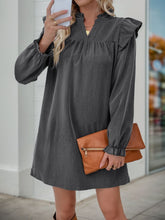 Load image into Gallery viewer, Perfee Ruffled Notched Long Sleeve Mini Dress
