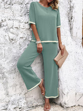 Load image into Gallery viewer, Contrast Trim Round Neck Top and Pants Set
