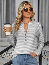 Load image into Gallery viewer, Striped Notched Long Sleeve T-Shirt
