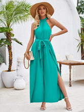 Load image into Gallery viewer, Ruched Slit Tied Sleeveless Jumpsuit
