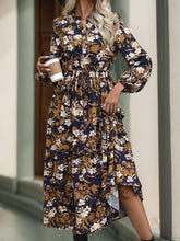 Load image into Gallery viewer, Perfee Printed Notched Long Sleeve Midi Dress
