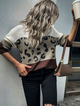 Load image into Gallery viewer, Perfee Leopard Color Block Ribbed Trim Tunic Sweater
