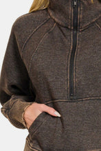 Load image into Gallery viewer, Zenana Acid Washed Half Zip Fleece Sweatshirt
