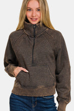 Load image into Gallery viewer, Zenana Acid Washed Half Zip Fleece Sweatshirt
