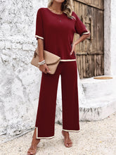 Load image into Gallery viewer, Contrast Trim Round Neck Top and Pants Set
