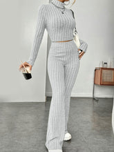 Load image into Gallery viewer, Ribbed Mock Neck Long Sleeve Top and Pants Set
