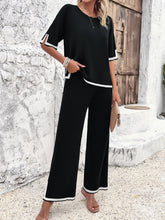 Load image into Gallery viewer, Contrast Trim Round Neck Top and Pants Set
