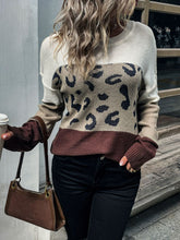 Load image into Gallery viewer, Perfee Leopard Color Block Ribbed Trim Tunic Sweater
