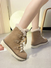 Load image into Gallery viewer, Faux Fur Lace Up Round Toe Boots
