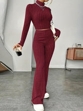 Load image into Gallery viewer, Ribbed Mock Neck Long Sleeve Top and Pants Set
