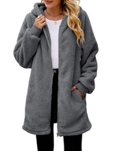 Load image into Gallery viewer, Fuzzy Pocketed Zip Up Long Sleeve Hooded Jacket
